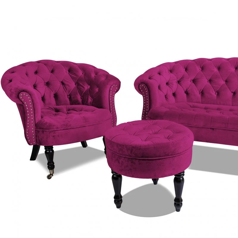 Фотьойл Честърфийлд Людовик, вишнево червено кадифе